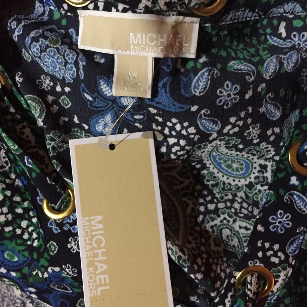 Michael Kors‎ Paisley Floral True Navy Blue Top M